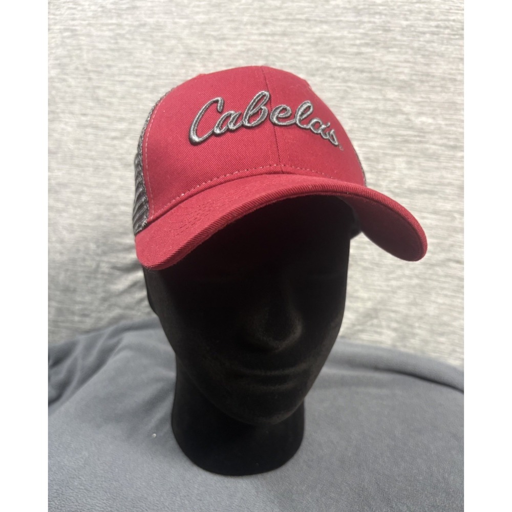 Cabela's Truckers Hat Red and Grey Mesh Adjustable Snapback Baseball Cap Mens